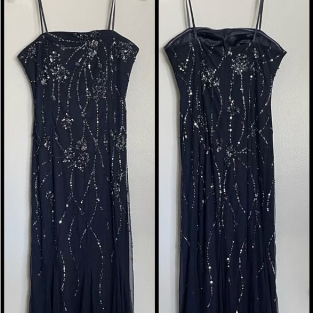 Adrianna Papell - Navy Strapless Sequined Gown